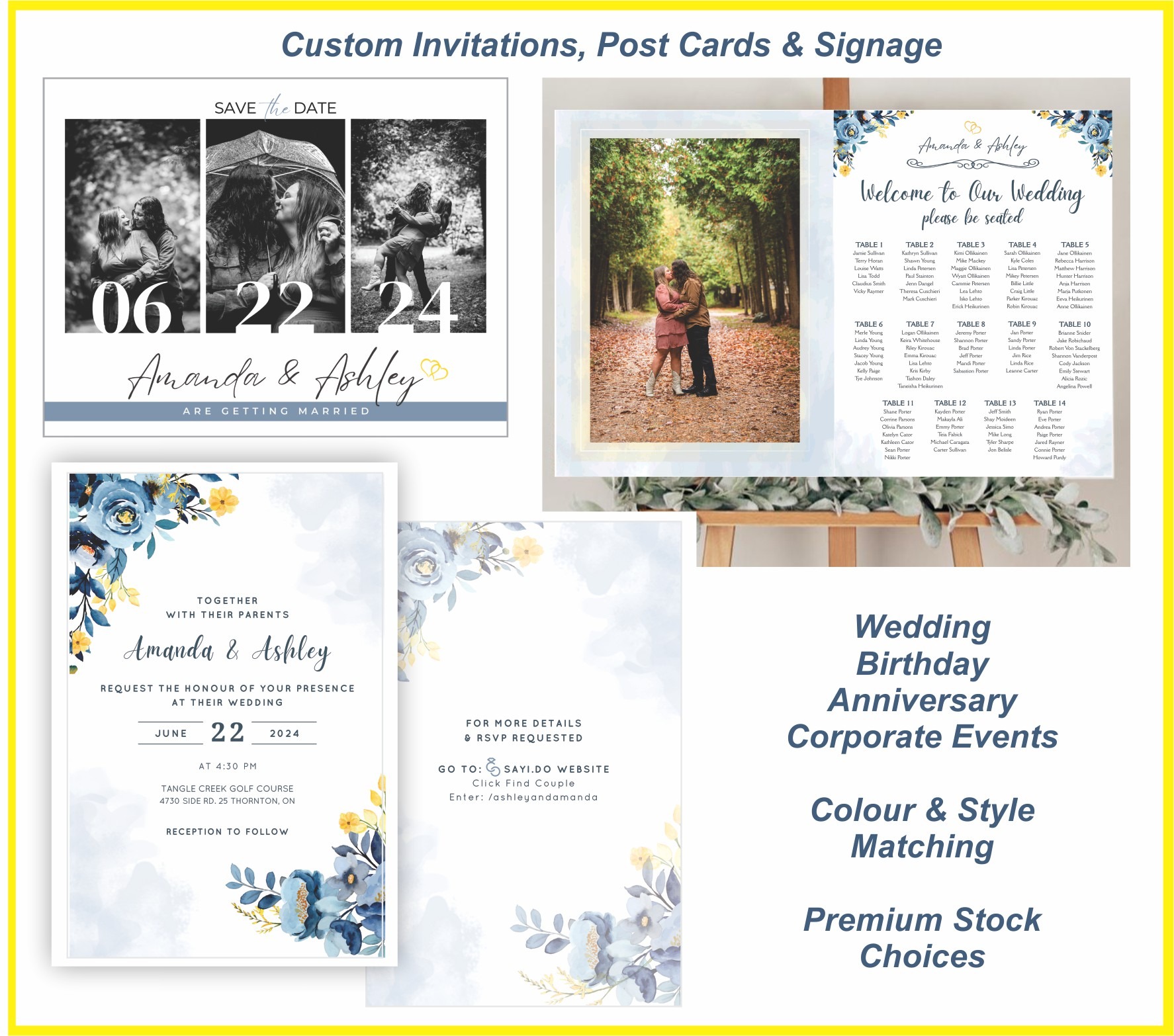 Custom printed invitations and post cards