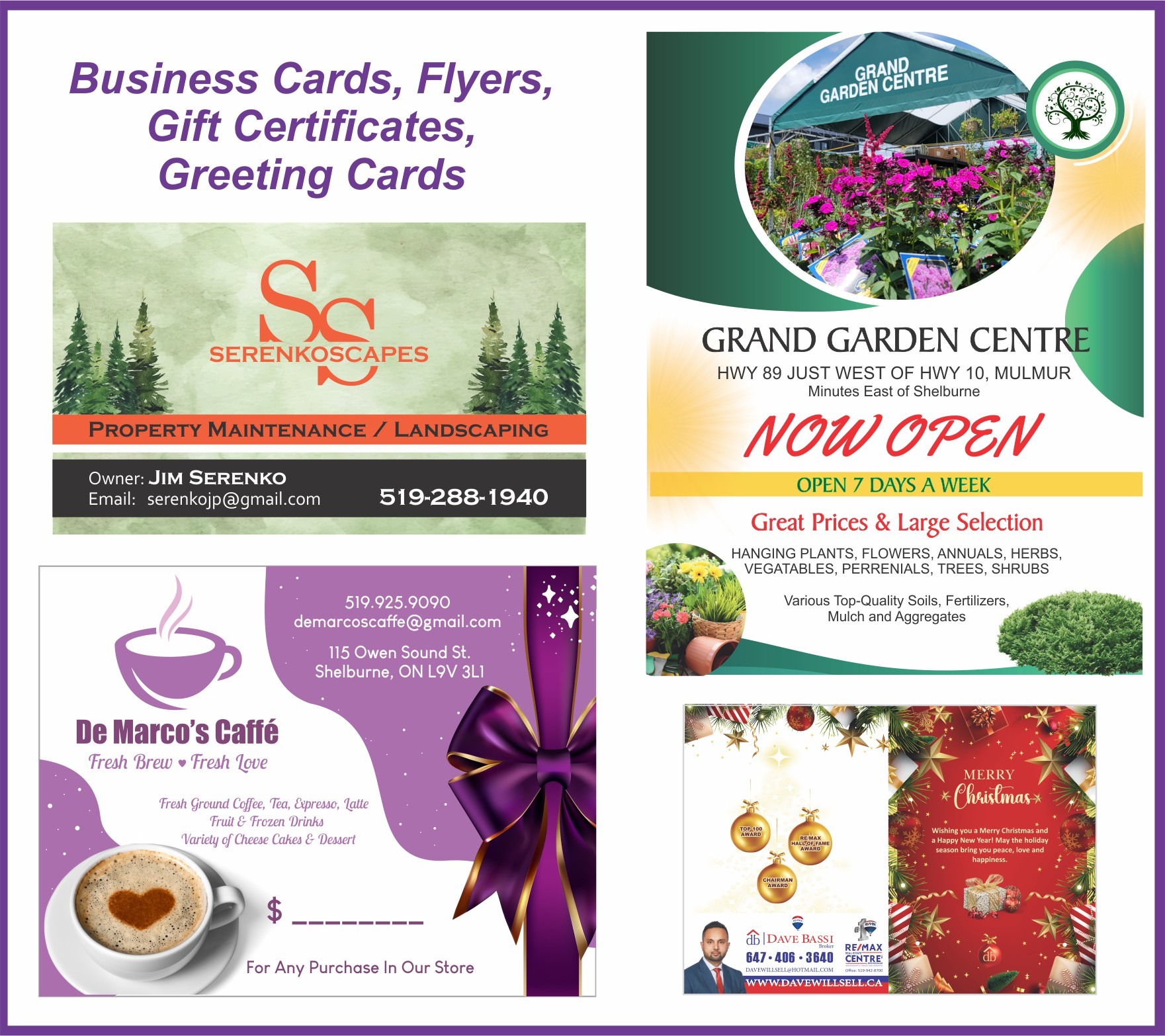 Custom business cards and flyers
